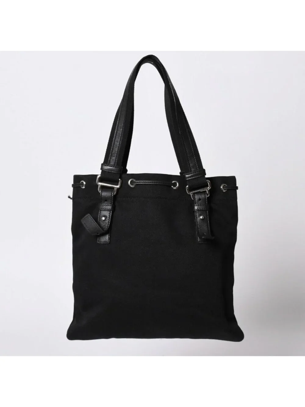 Saint Laurent Kahala Handbag Canvas Leather Black Logo Embroidery